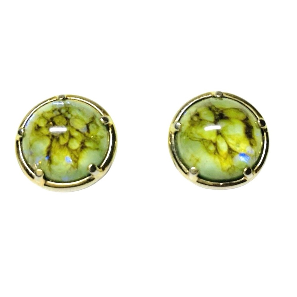 SHERMAN RARE Green Mojave Turquoise Semi-precious Gemstone Clip On Earrings